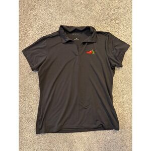 Chili's Polo Shirt Women L Black Embroired Logo Short Sleeve V-Neck Stretch